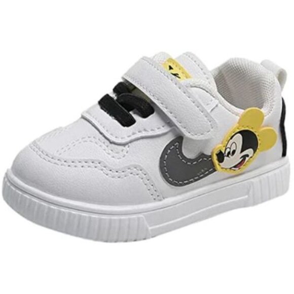 Fashion Unisex Kids White Gray Yellow Mickey Mouse Applique Sneakers Size 21 - Picture 11 of 11